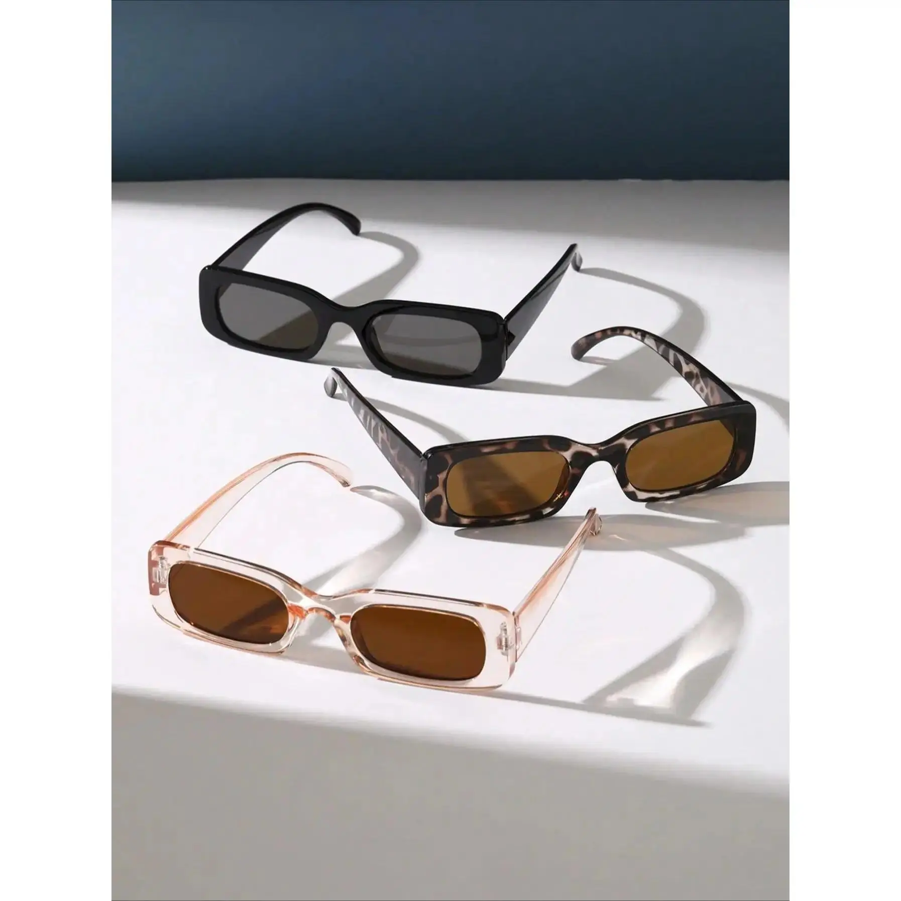 Women's 2-Pack Vintage Rectangular Streetwear Sunglasses - Unisex Tortoiseshell Trendy Styling Casual Style Eyewear Shades, UV400 UV Blocking Polyamide PA Natural Lens for Driving & Everyday Wear