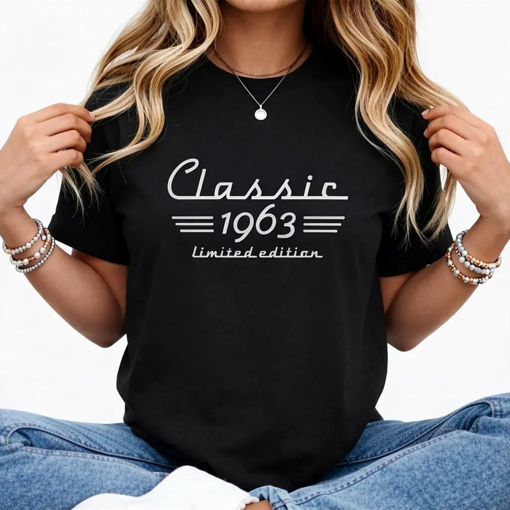 62 Year Old Gift Classic 1963 Limited Edition 62nd Birthday Print T-Shirt Casual Crew Neck Short Sleeve Comfort Tee Top For Spring & Summer Women's Clothing