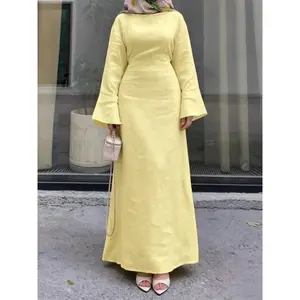 Women's Beautiful Elegant Light Muslim Robe Dress Spring Summer Slim Fit Long Casual and Stylish Perfect for Daily Wear Sleeve Dresses party essential everyday easy care wardrobe classic staple versatile style, fashion accessory