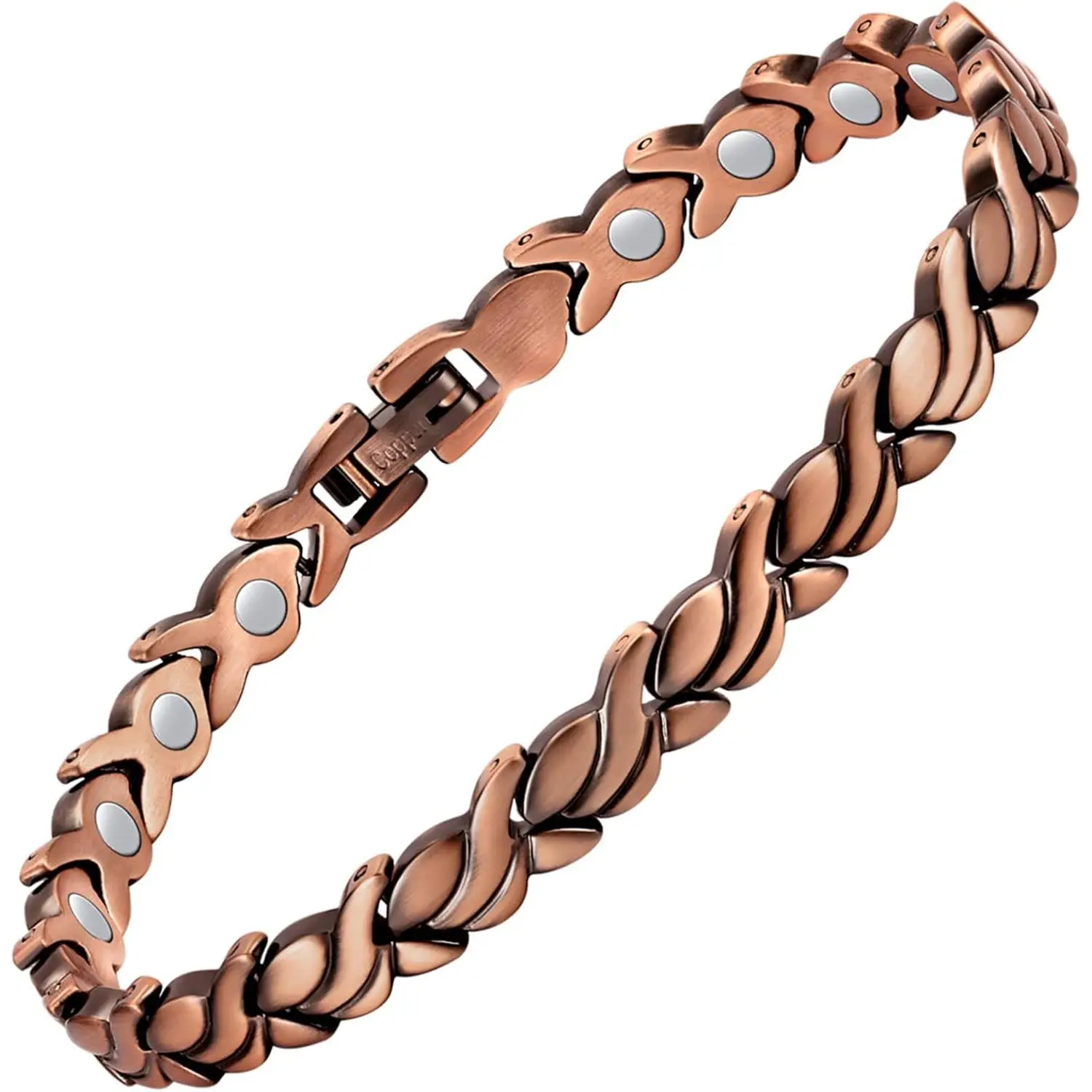 Copper Bracelet for Women 99.99% Solid Copper Magnetic Bracelets, Unique X Shape Links (Fishtail) : Health & Household