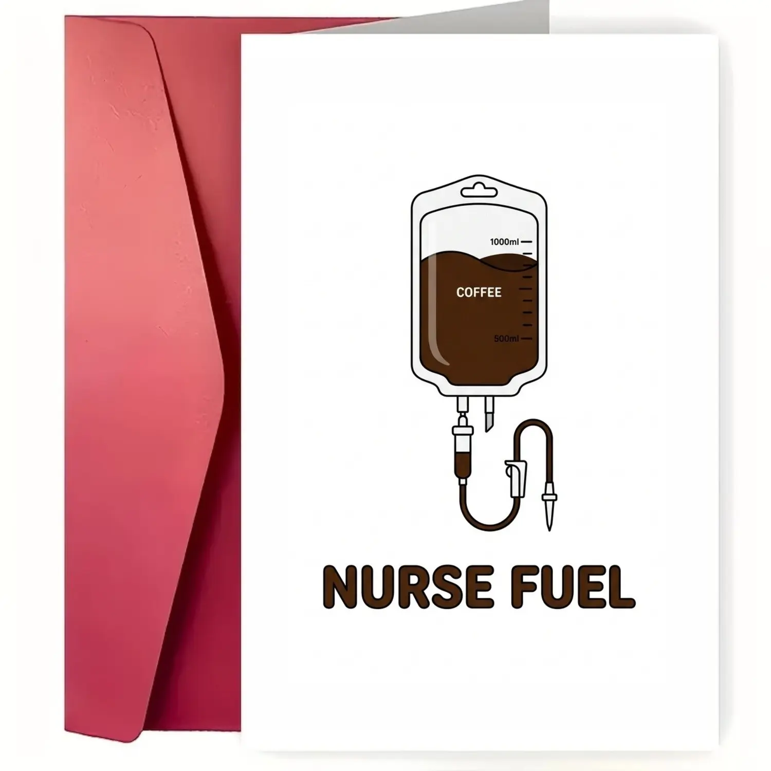Funny Nurse Greeting Card 5x7" with Envelope, Dark Humor Sarcastic Medical Staff Burnout Gift, Night Shift Survivor CNA RN Registered Nurse Graduation Appreciation Present, Coffee IV Drip Caffeine Addict Blank Inside 2D Graphic Art 🩺💉☕