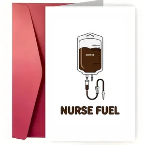 Funny Nurse Greeting Card 5x7" with Envelope, Dark Humor Sarcastic Medical Staff Burnout Gift, Night Shift Survivor CNA RN Registered Nurse Graduation Appreciation Present, Coffee IV Drip Caffeine Addict Blank Inside 2D Graphic Art 🩺💉☕