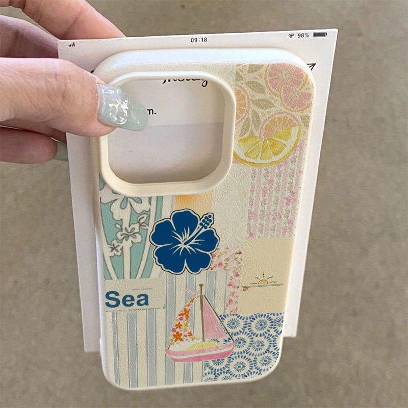 Phone Case - Fresh Seaside Collage Art Patterns Suitable for Iphone 16 Pro Max Cases, Compatible with Iphone 15 Pro Max/14/16 Plus/15/13 Pro/12/11. Easy TPU, Drop-Resistant, Stylish Protective Cover with High Aesthetic Appeal