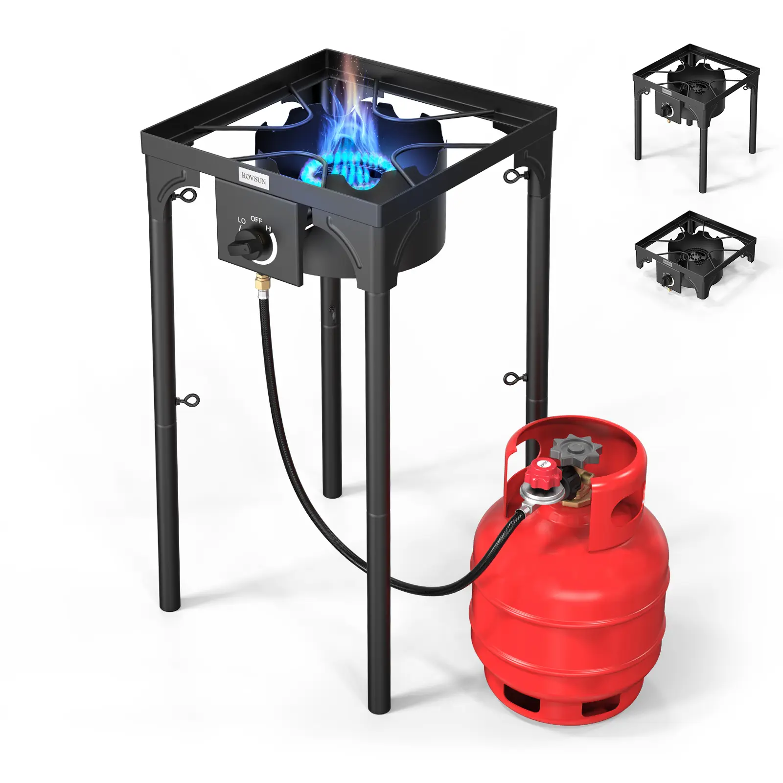Outdoor Portable Propane Stove Gas Cooker, Heavy Duty Iron Cast Patio Burner with Detachable Stand Legs for Camp Cooking (1-Burner 100, 000-BTU)