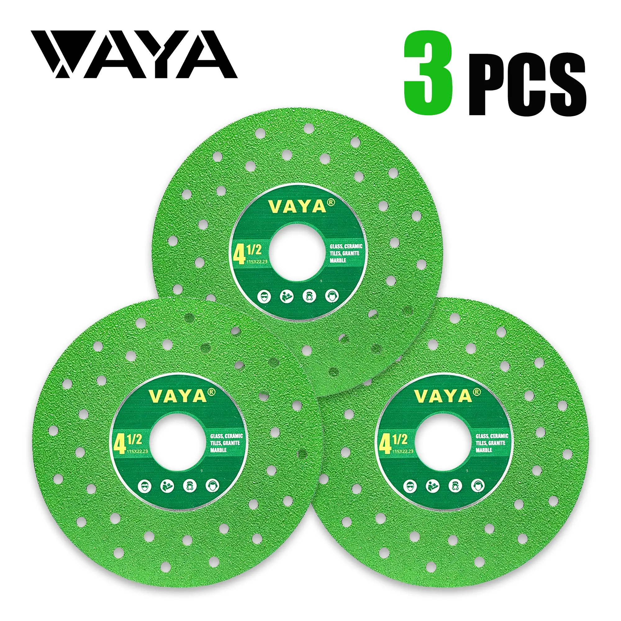 VAYA 115mm Diamond Cutting Discs (3PCS) - 45-Degree Chamfer Edge, Porous Design, for Cutting Tiles, Marble, Ceramic, Grinding with Angle Grinders, Power Tool Accessories