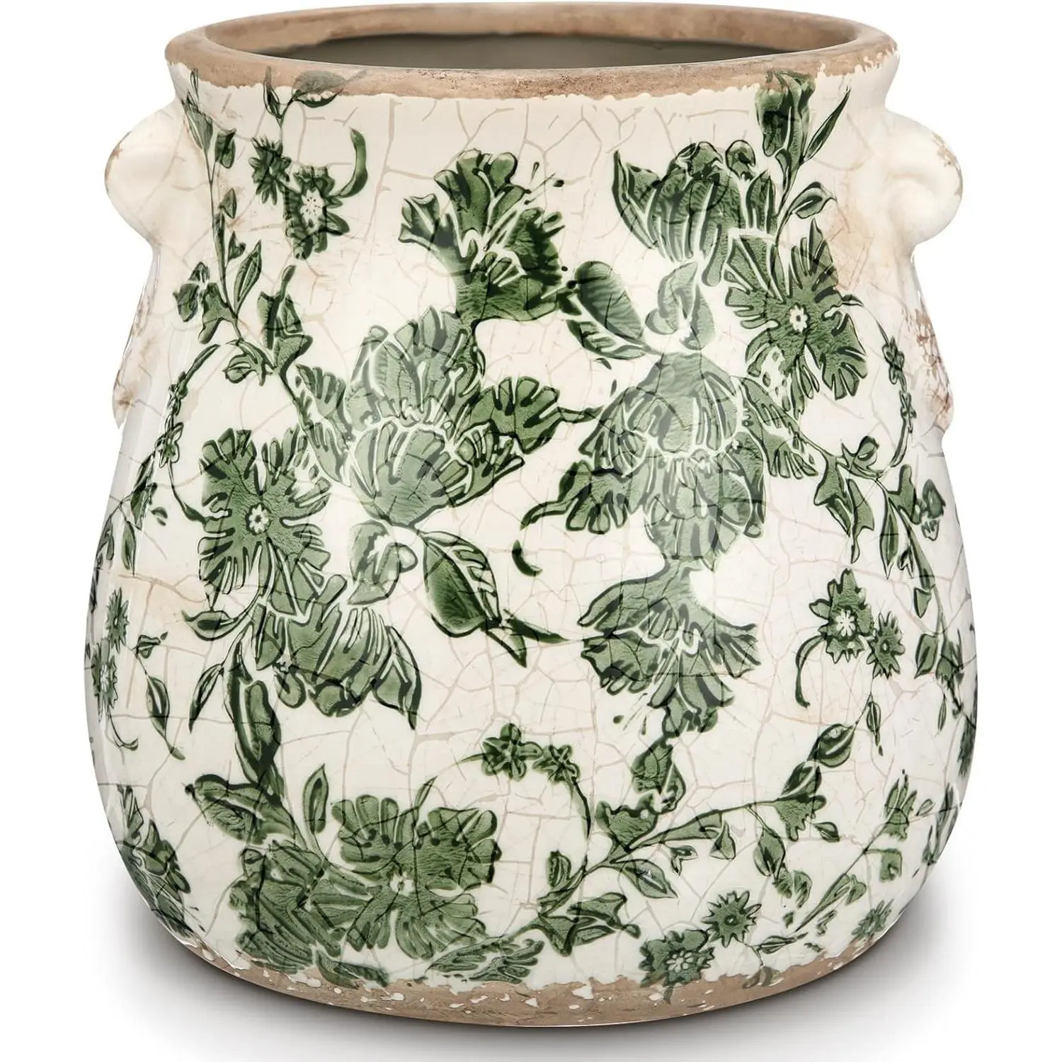Tuscan Planter with Drainage Hole, Unique Kitchen Utensil Holder, Vintage Planter Floral Vase for Home and Garden Decorations, Housewarming Gift Green
