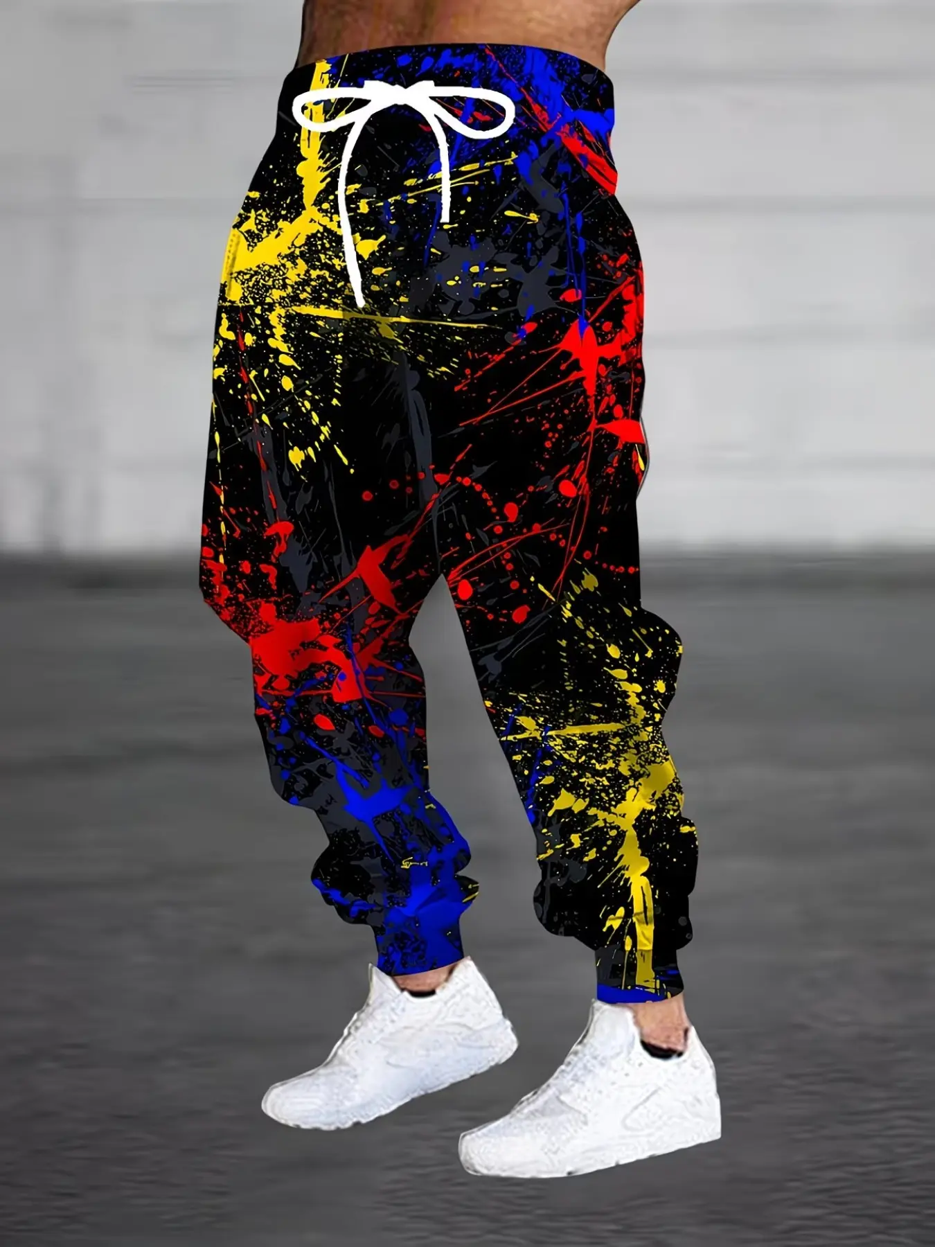 Men's Fashion 3D Colorful Splatter Print Sports Pants, Drawstring and Pockets, Comfortable Casual Long Pants, Home Sleepwear
