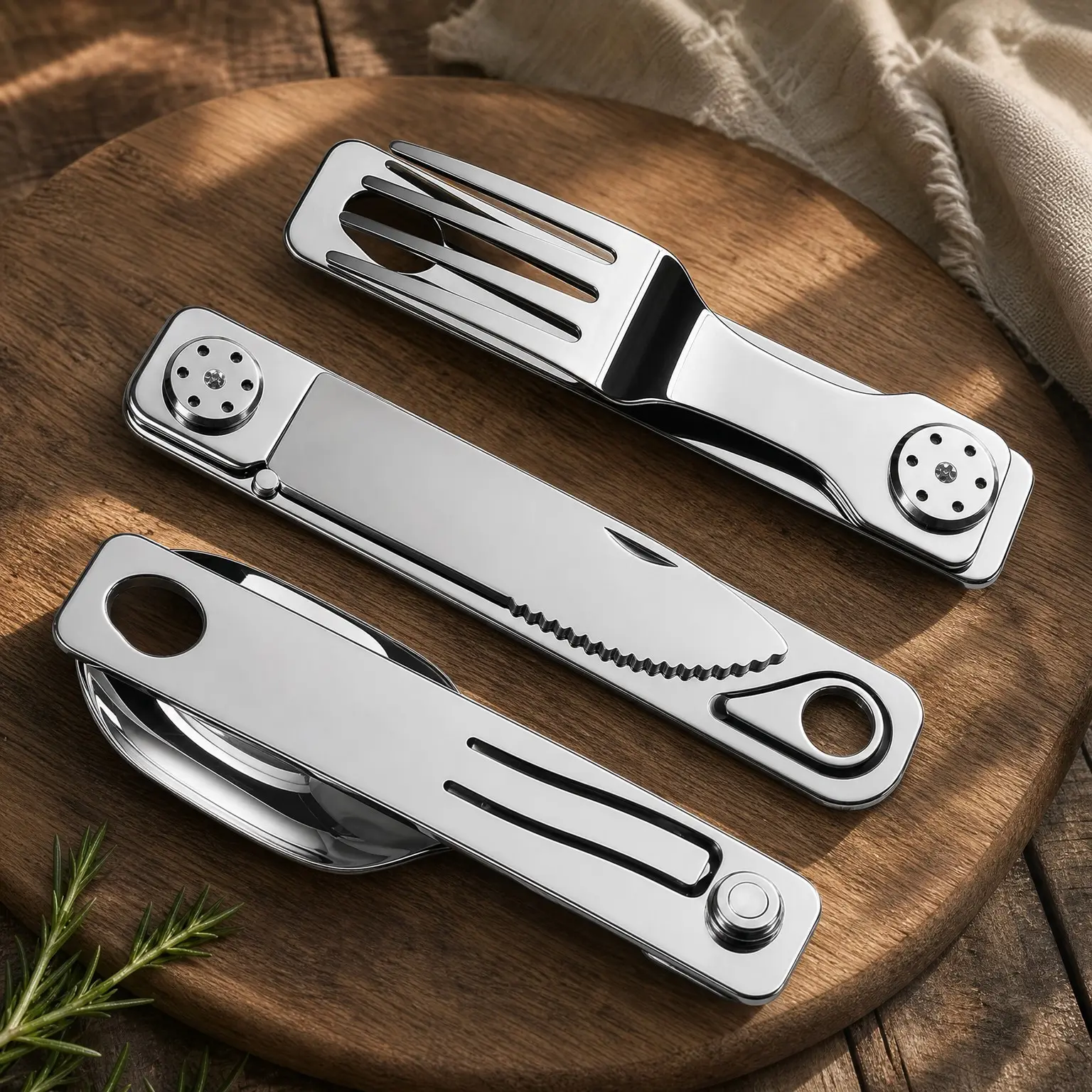 3-in-1 Camping Utensils Set with Case, Magnetic Folding Stainless Steel Knife Spoon Fork Cutlery, Portable Lightweight EDC Silverware for Hiking Backpacking Travel Lunchbox OutdoorGift