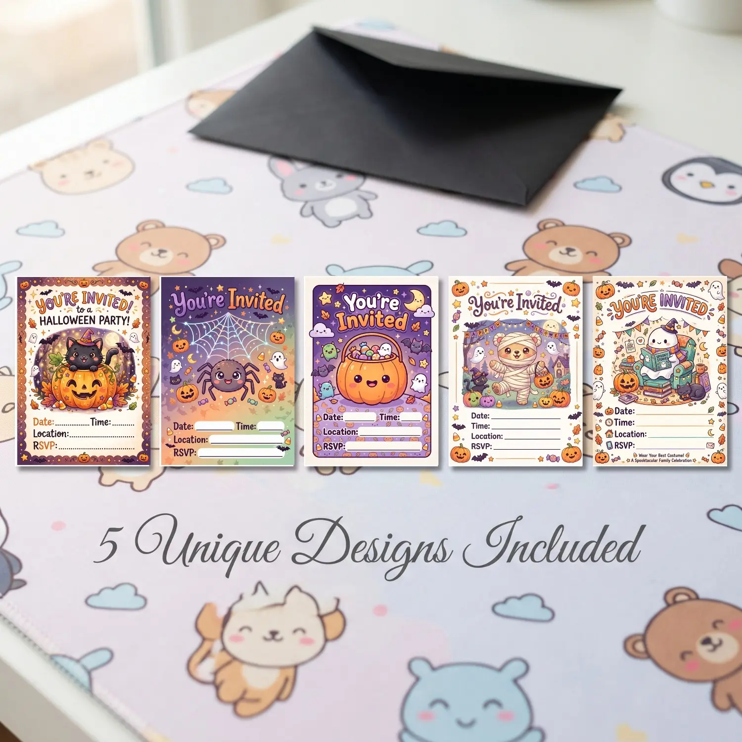 Kawaii Family Friendly Halloween Party Invitations, 30 Pack Spooky Pumpkin & Ghost Cards, Fall Decor for Kids' Parties