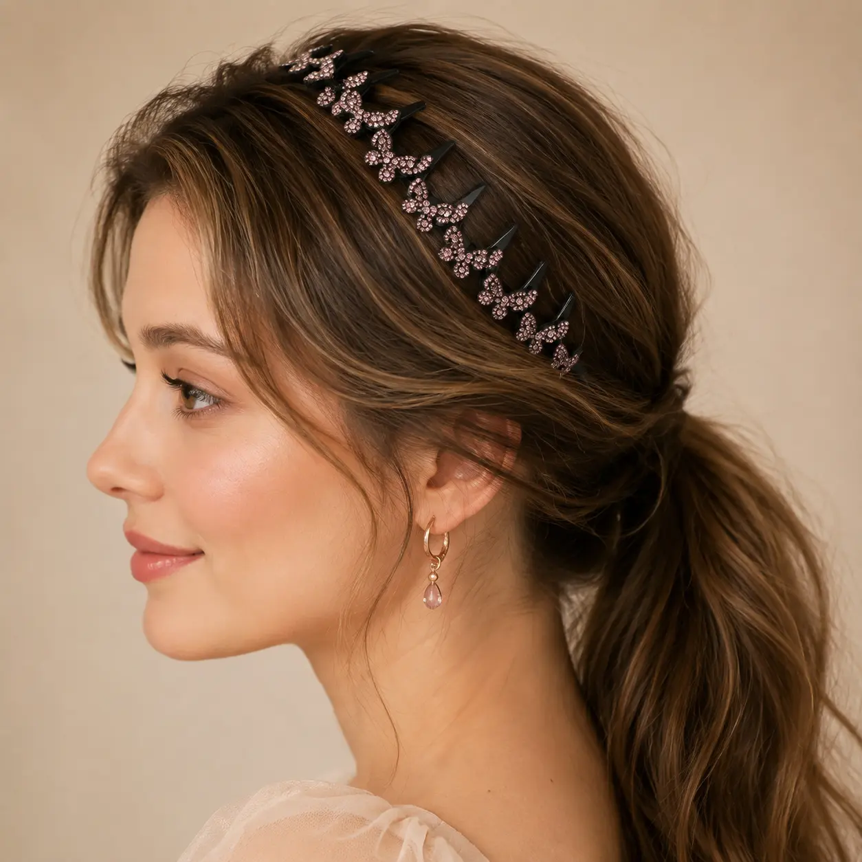 Rhinestone Butterfly Anti Slip Teeth Headbands 4 Colors Hair Accessories For Women Daily Use