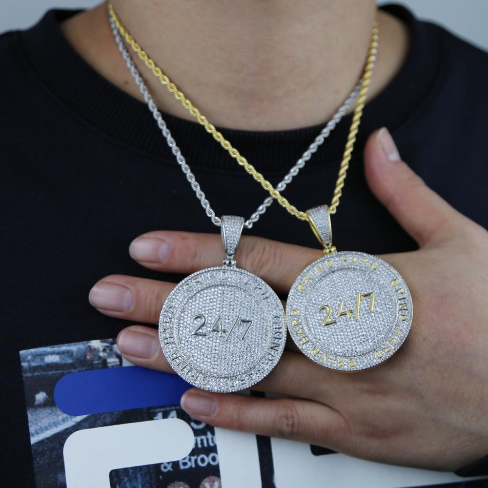 2025 New Iced Out Bling Round Letter Pendant Necklace Full Paved 5A CZ Cubic Zirconia Badge Charm Fashion Hip Hop Men Jewelry