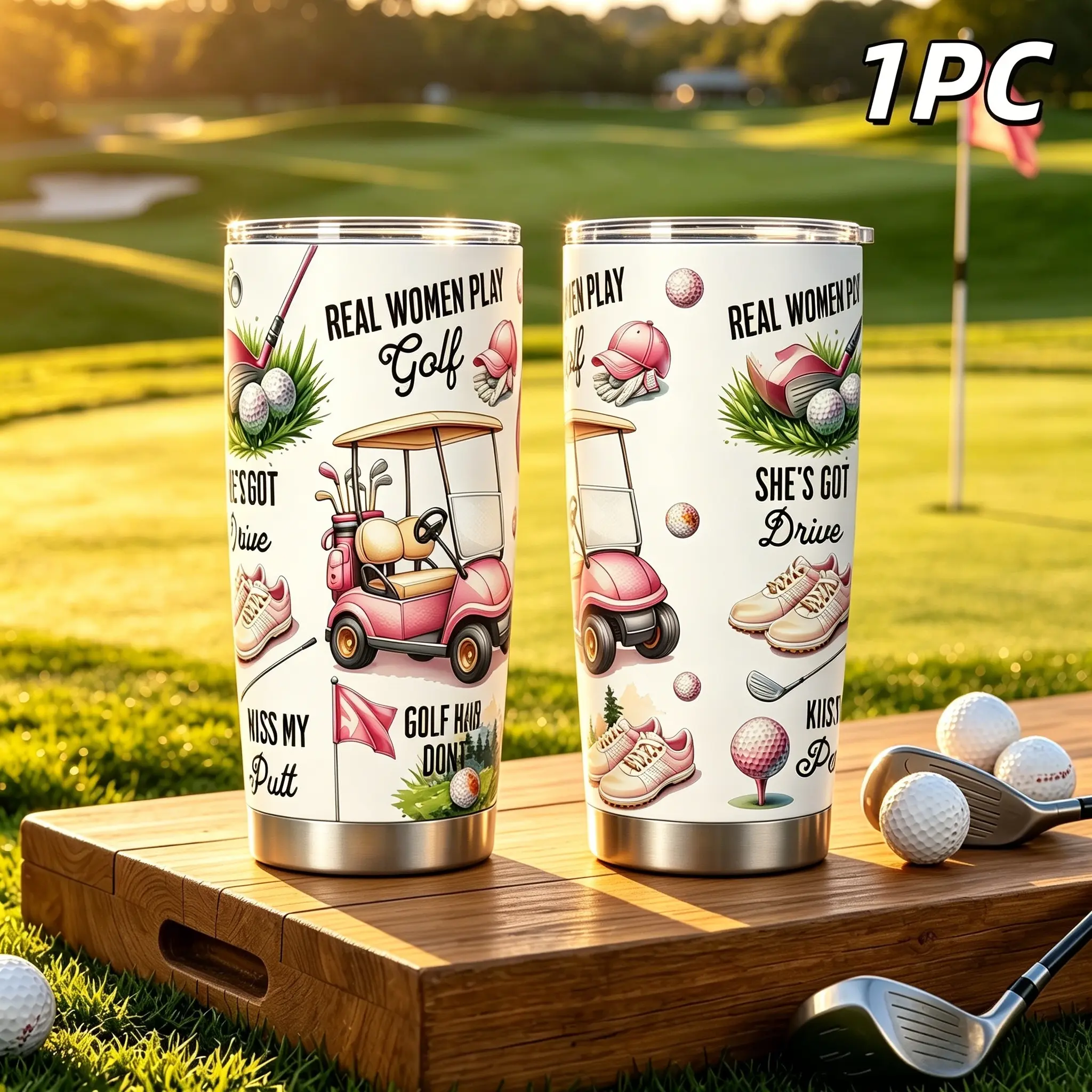 20oz Leakproof Stainless Steel Golf Insulated Drink Tumbler Pink Women Golf Cart Print Portable Sports Water Cup Gift for Lady Golfers Birthday Holiday Outdoor Travel Mug, back to school