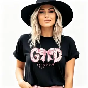 "God Is Good Walk By Faith Vintage Christian Bible Verse Floral Bow Flower Print Religious Devotional Graphic Tee" Graphic Unisex Tee |   All-Season Breathable Top