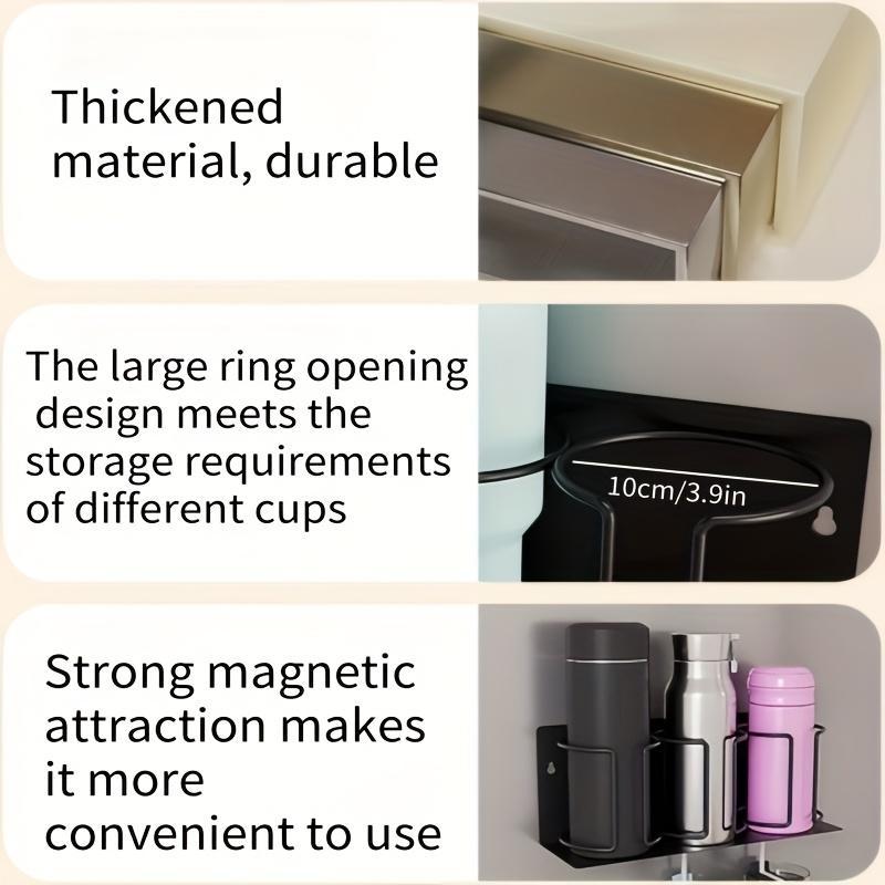 Magnetic Cup Holder with Insulated Mug Stand, Beverage Organizer, No-Drill Installation, Thick Material, Ideal Room Decor & Home Storage Solution.
