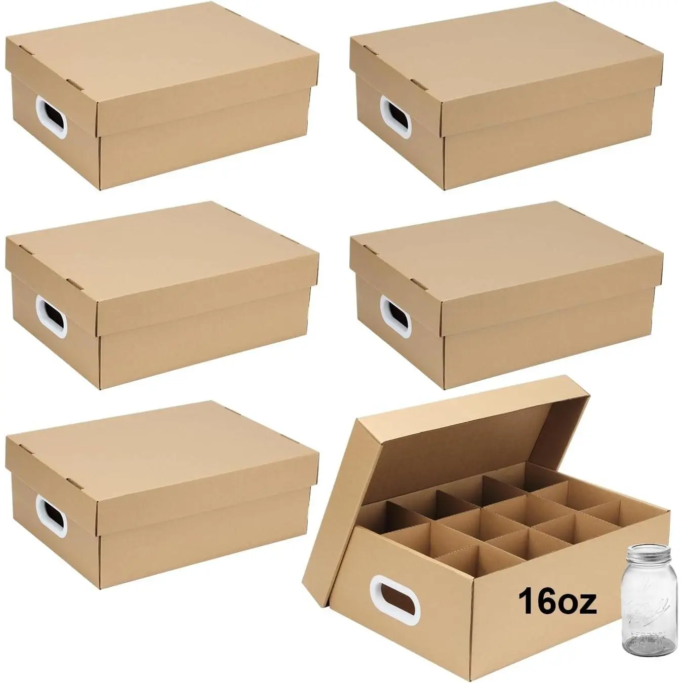6 Pcs Cardboard Mason Jar Storage Box for 16 oz Regular or Wide Mouth Jars Canning Boxes with Handles and Dividers, 12 Cells Mason Jar Organizer Canning Jar Storage Boxes