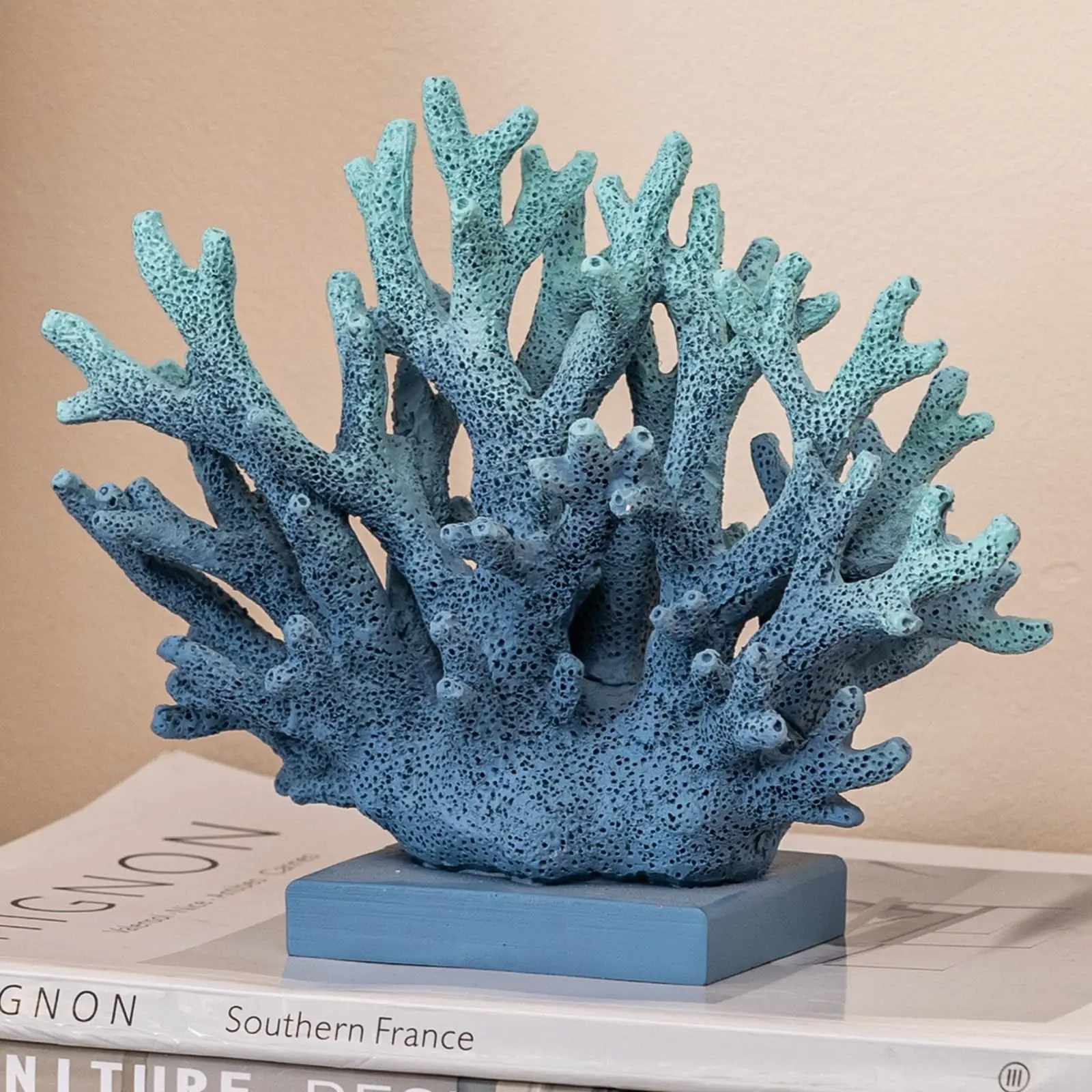Blue Coral Decor, Resin Coral Statue, Nautical Decorations for Home, Beach/Coastal/Ocean Themed Cabinet Shelf Tabletop Decor