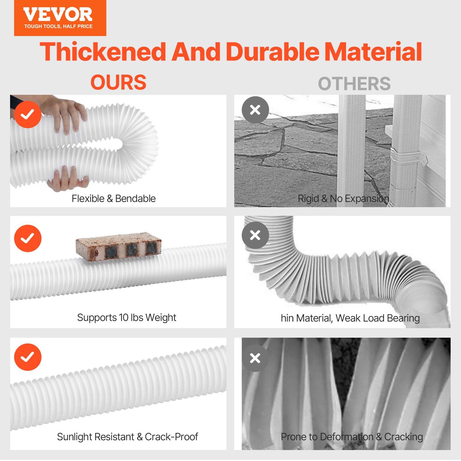 VEVOR Rain Gutter Downspout Extensions, 2-Pack Flexible Downspout Extender, Down Spout Drain Extension Extendable from 22" to 63", Gutter Extensions with Adapters, for Rainwater Drainage, White