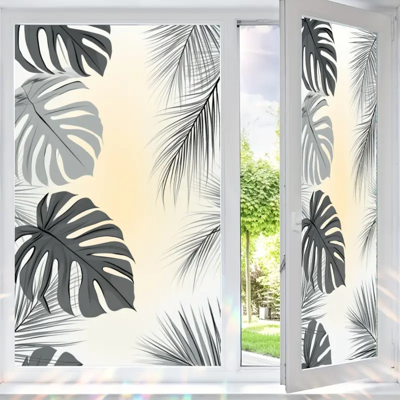 2D Flat Static Cling Tropical Leaves And Palm Fronds Window Film Ornament For Living Room And Bedroom Removable