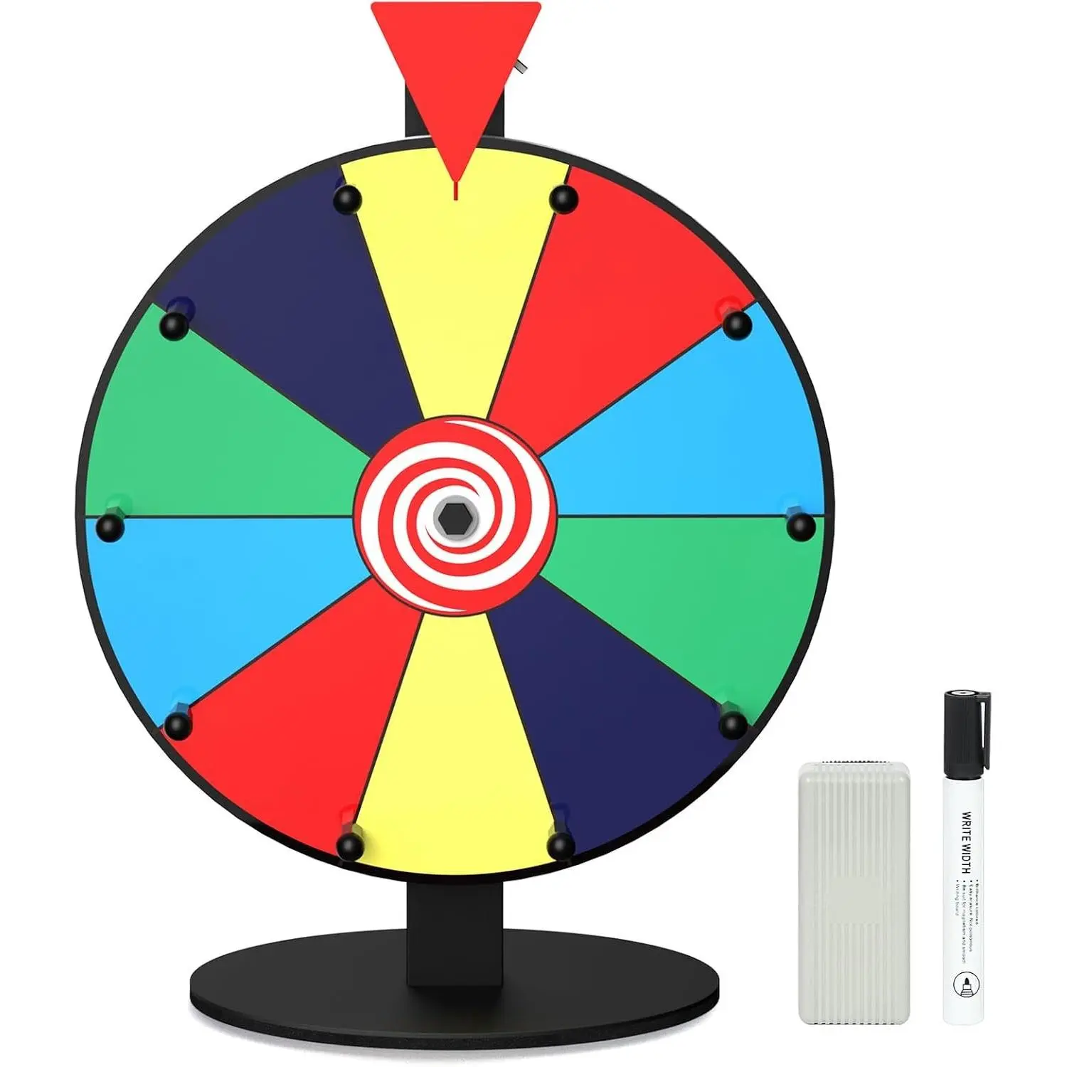 12 Inch 10 Slot Prize Wheel Spinning Wheel with Stand Tabletop Spinner with Dry Erase Markers and Eraser for Carnival Trade Show Fortune Spin Game
