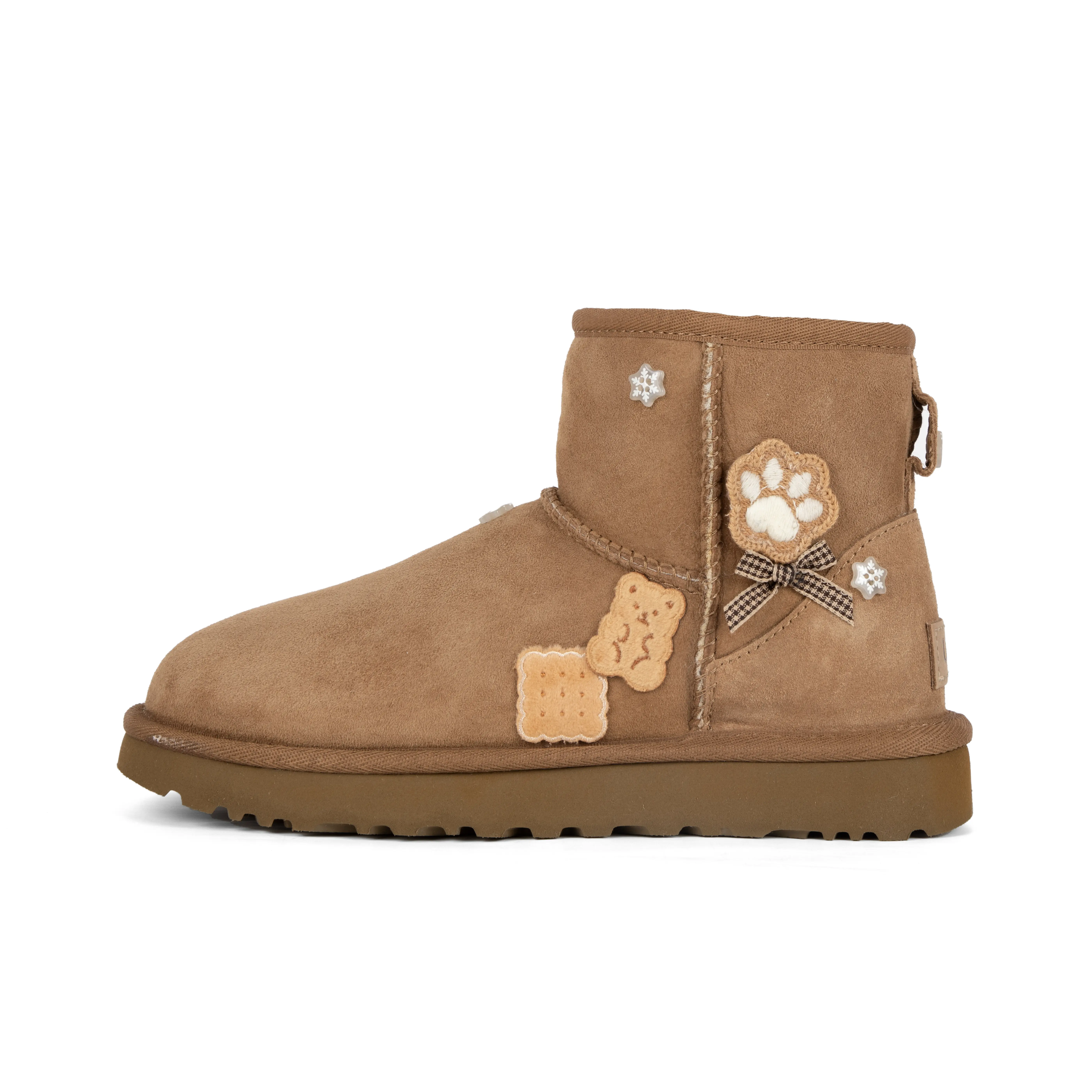 Women's UGG Classic Mini Shearling Footwear - Bear Paw Print, Snowflake Bow Decor, Trending House White Official Boots by Maison Mihara