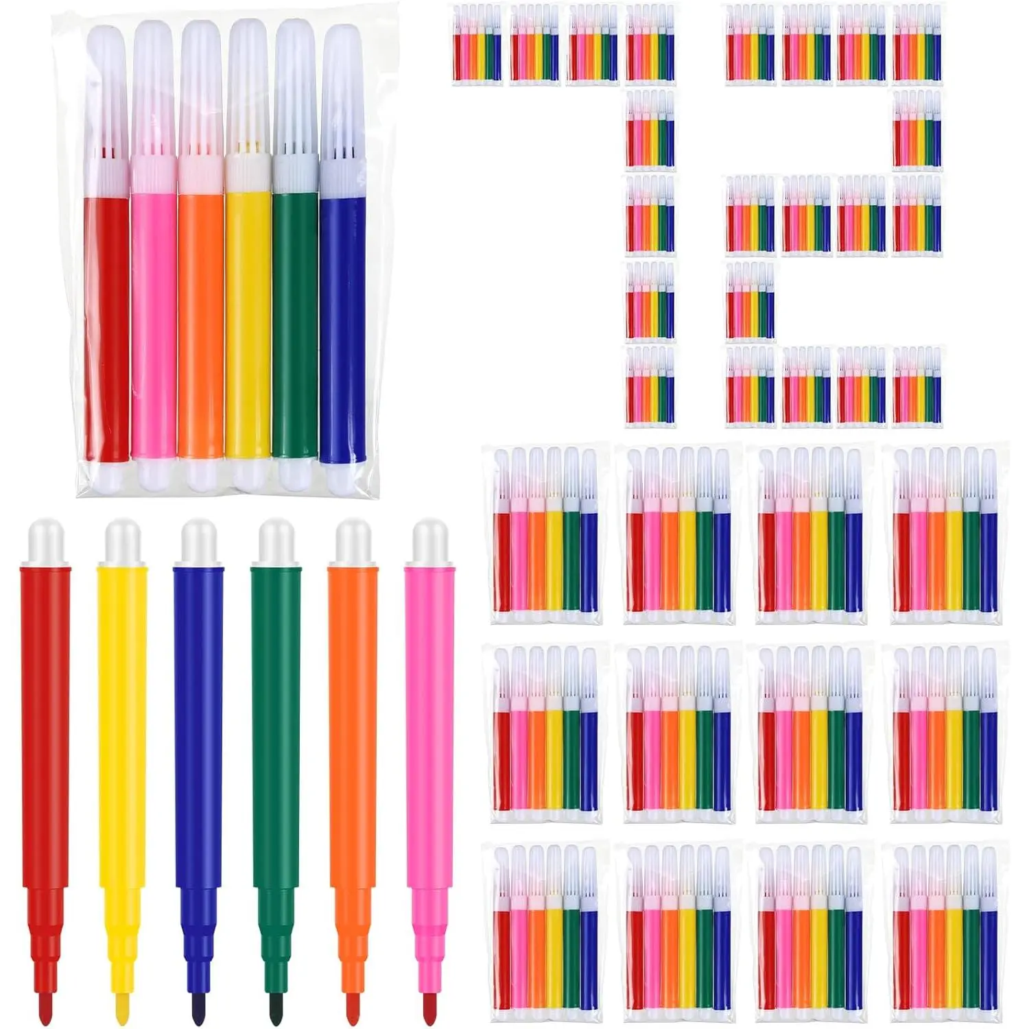 72 count Mini Markers Bulk, 3.4 Inch Colored Markers,6 Colors