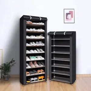 YFMHK 9-layer shoe rack storage rack, portable shoe rack with non-woven fabric cover, large capacity, entrance, suitable for sports shoes, high heels, flats and boots(BLACK)