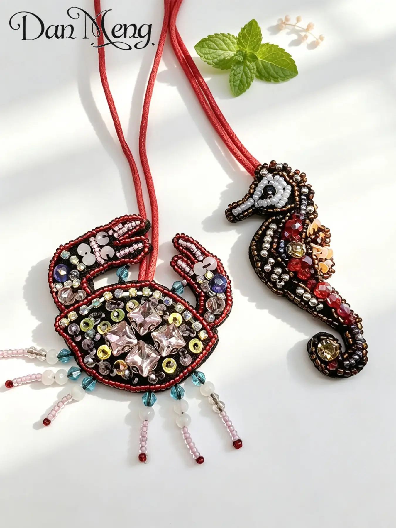 Ethnic Beaded Crab Seahorse Bag Charm, Oceanic Animal Keychain, Creative Unique Backpack Decoration, Flowery Car Pendant
