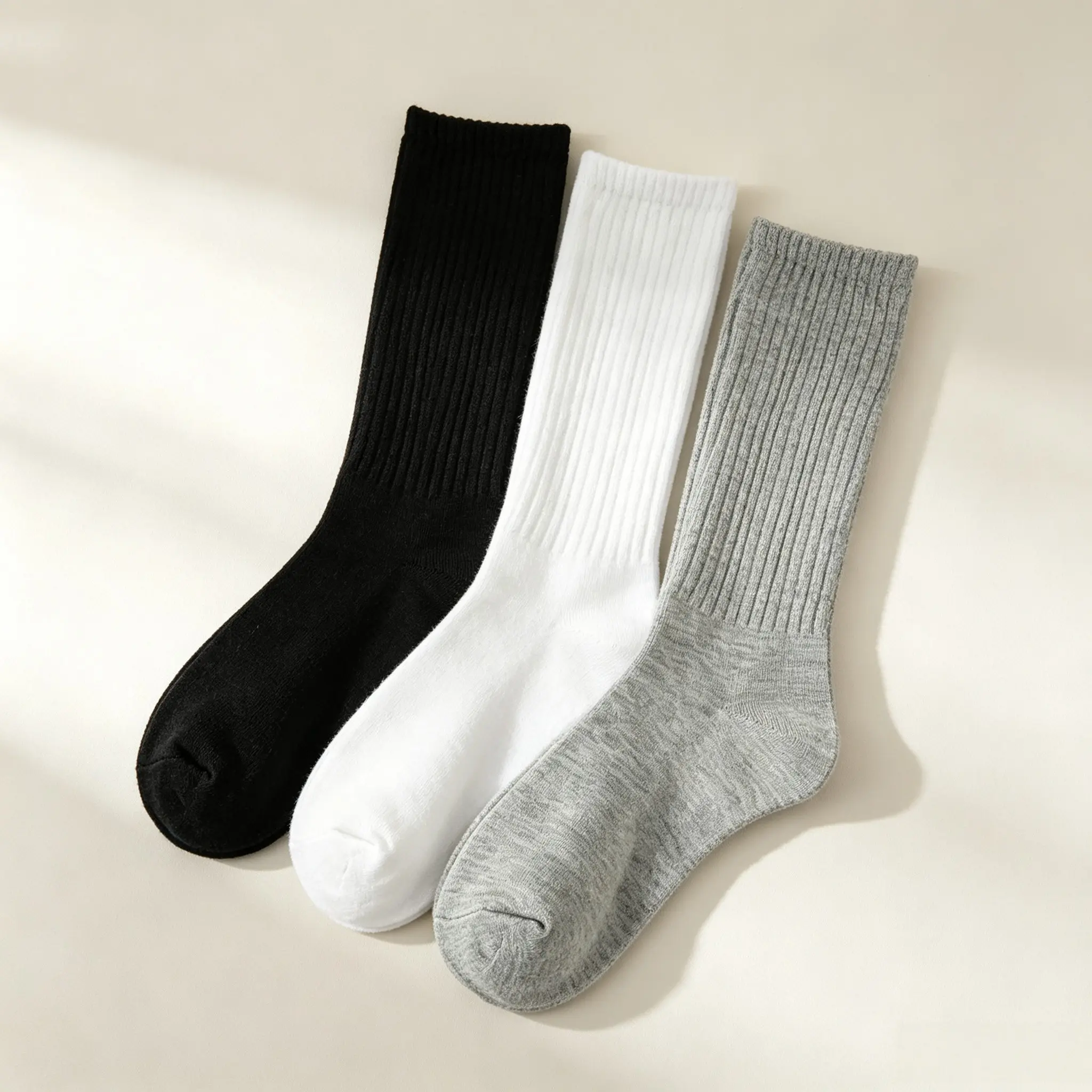 3 Pairs Winter Warm Couple Socks, Unisex Mid-Calf Breathable Solid Color Stack Long Socks, Perfect Gift, Nylon Women's Socks, Sock Sets