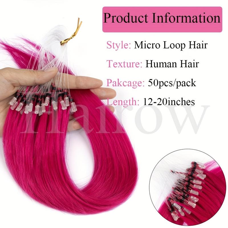 New Wholesale Hot 12" 16" 20" Colored Micro Loop Human Hair Extensions - 50pcs Pack, Straight Pink, Green, Red, Blue, Real Human Hair Microlink Extensions, 30g, Perfect for Vacation Style, Women'S Hair Accessories |   Vibrant Hair Color |   High-Quality H