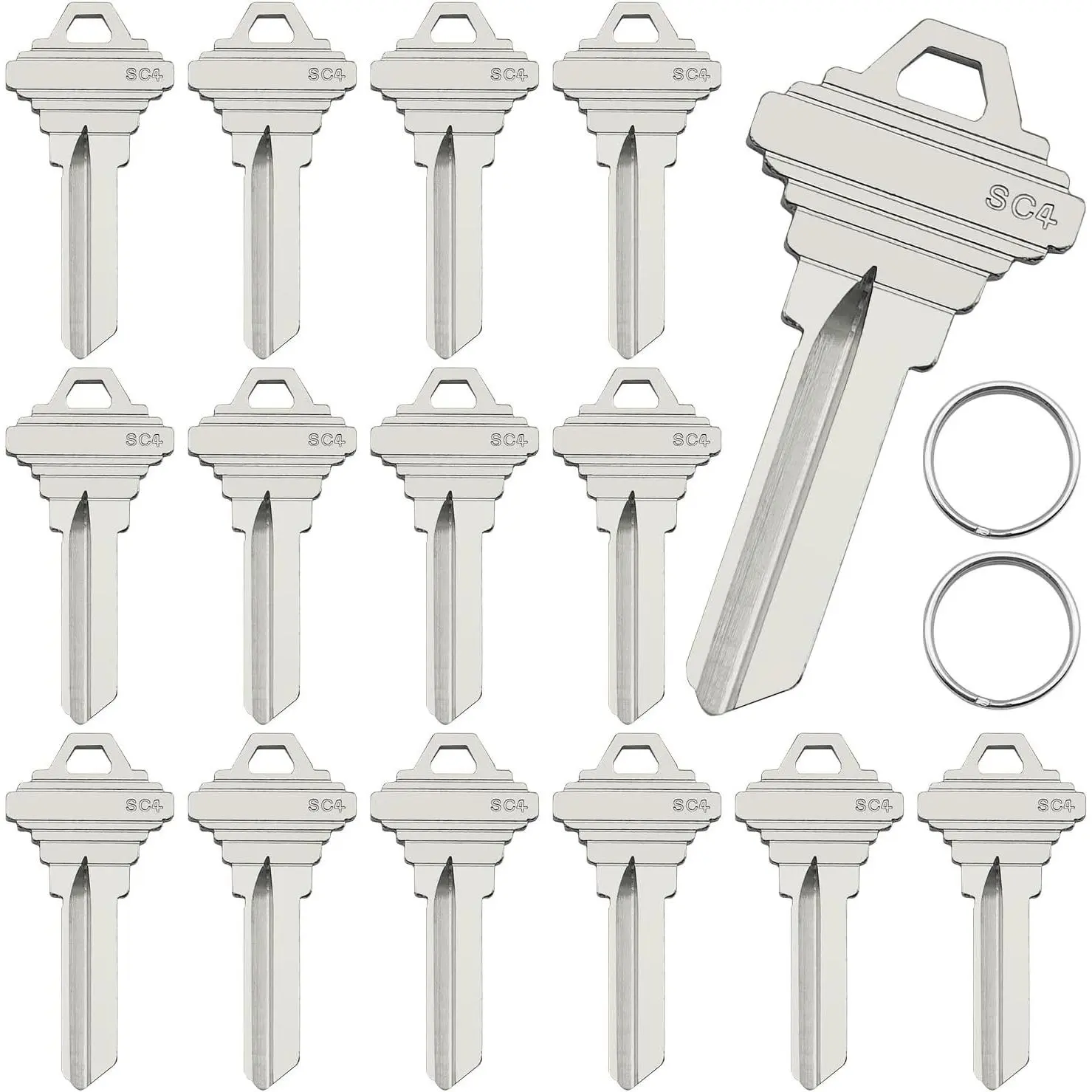 SC4 (6SH1) Pack of 15 Premium Brass Uncut Blank Keys with 2 Key Rings for Residential & Commercial LocksGift