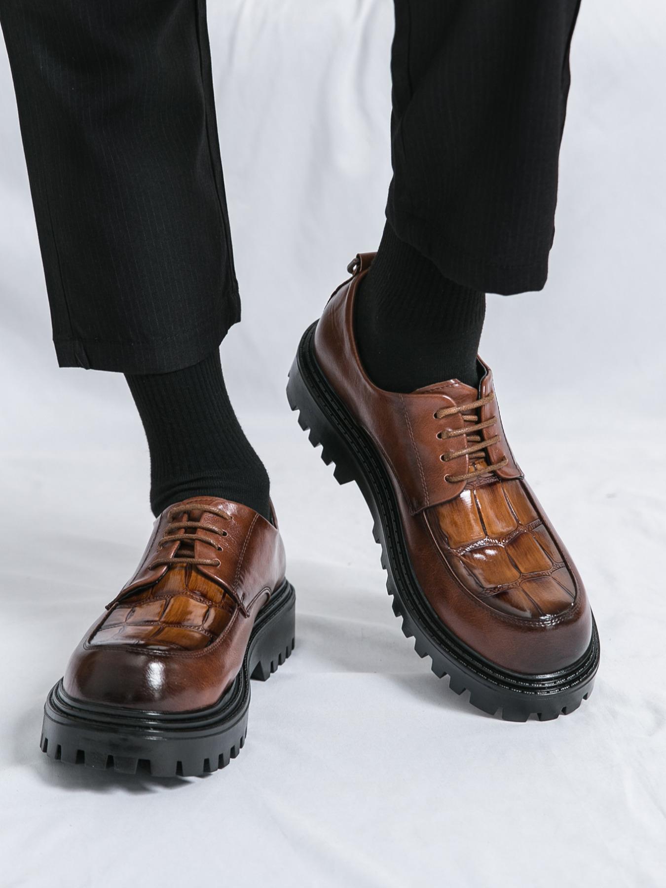 Men's Fashionable Plain Color Lace Up Dress Shoes, Casual Comfortable Thick Sole Oxford Shoes for Daily Wear, Fashion Shoes for Party, Daily Clothing Decor, Boy, Stackform Shoes