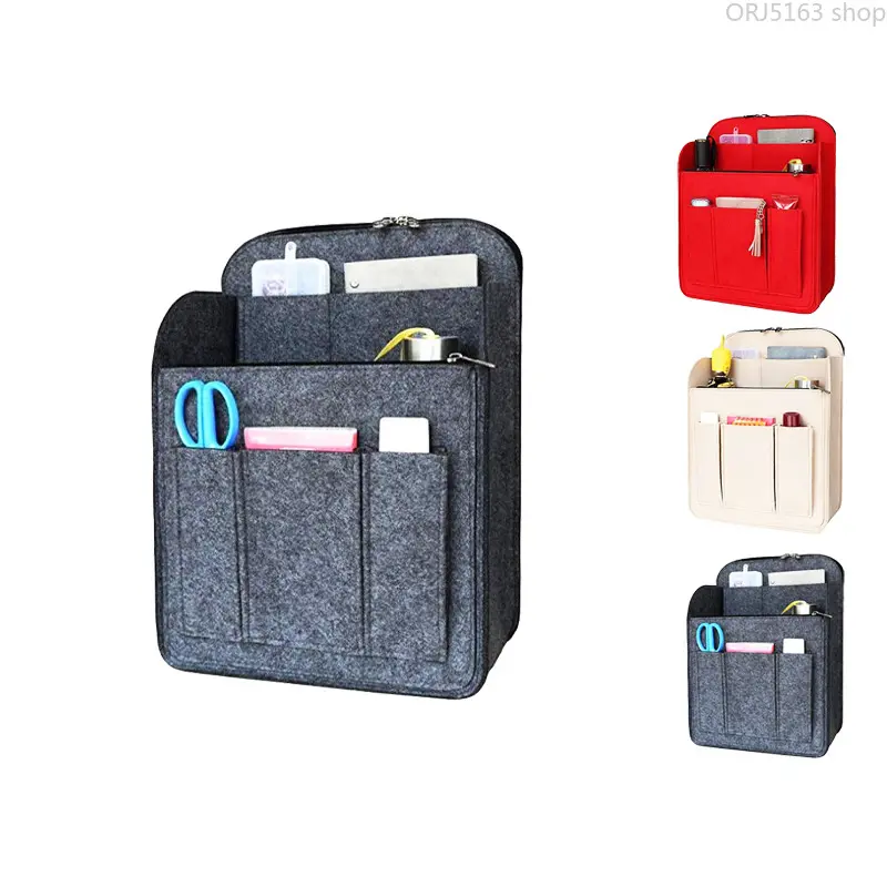 Felt Backpack Insert Liner Bag - Vertical Shape-Holding, Multi-Compartment Organizer with Daily Backpack Storage, Divides Space for Organization, Good Shaping Performance, Odorless, Easy to Wipe Clean for Stationery Co,Boho,Wooden,,wearabl,,elastic,waist,