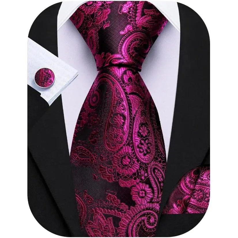 Ties for Men Paisley Silk Neckties Woven Floral Tie Sets Pocket Square Hanky Cufflinks Business Wedding