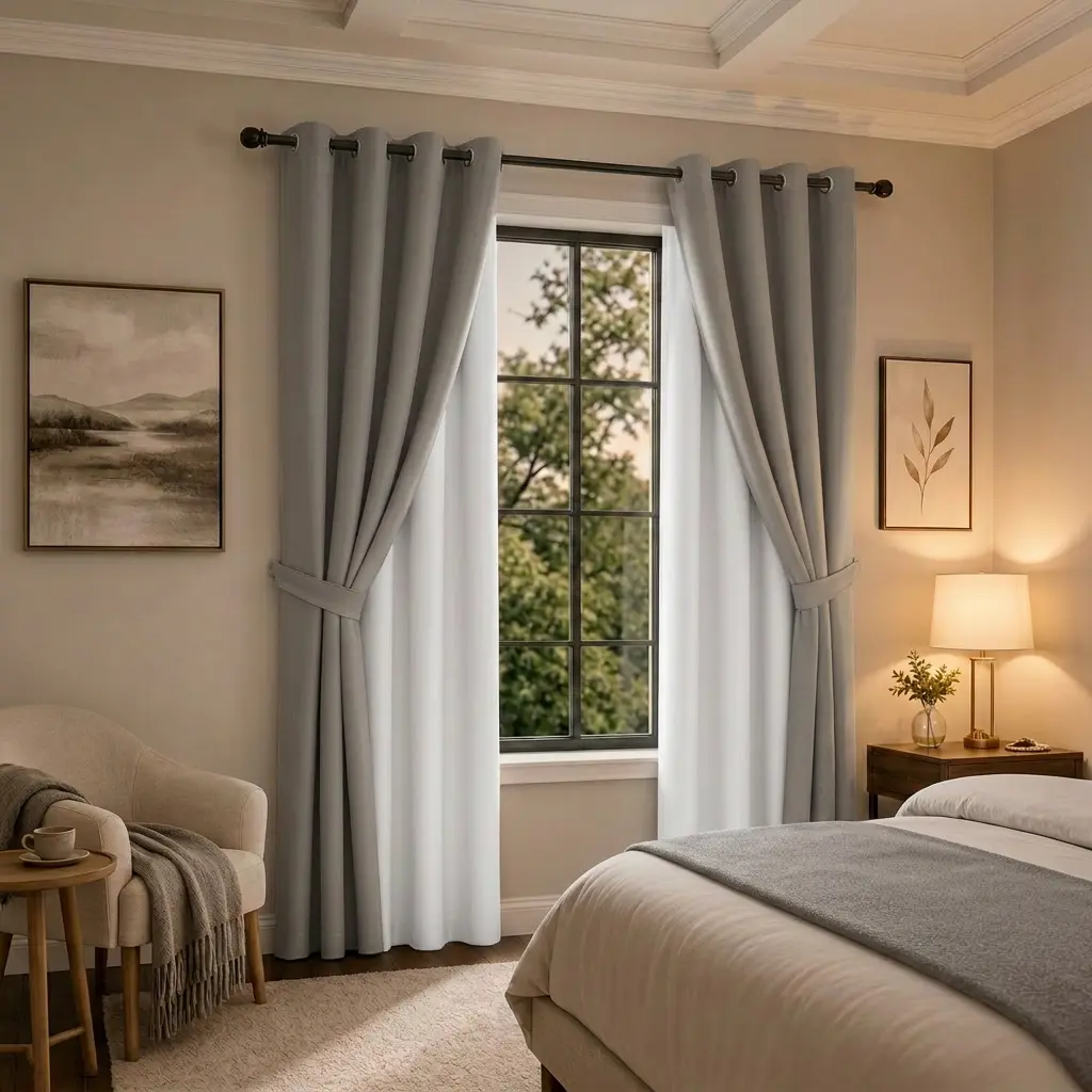 4-Panel 52"x84" 2-Tone Solid Full Blackout Grommet Long Curtains, 100% Polyester Flat Weave Room Darkening Window Drapes for Home Living Room, Bedroom Household Textiles QF222
