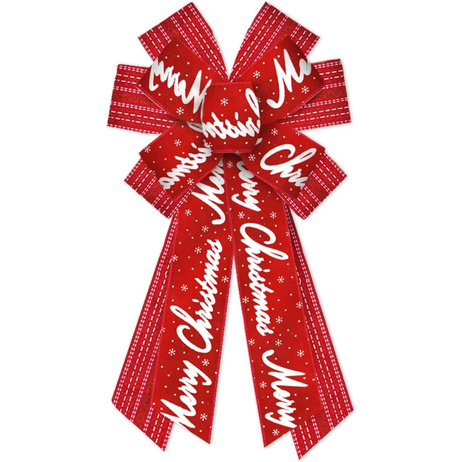 Large Christmas Bows for Wreath,Red Glitter Stripe Wreath Bows Xmas Decor Bows for Front Door, Snowflake Red Burlap Ornament Tree Topper Bows for Christmas Indoor Outdoor Decor