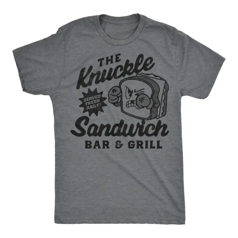 Funny Men's T-Shirt, Fist & Sandwich BBQ Themed Tee, Sarcastic Retro Style Casual Top, Cool Vintage Graphic Tee, Humorous Apparel for Men, Great Gift Idea, Classic Short Sleeve Dark Grey Tee