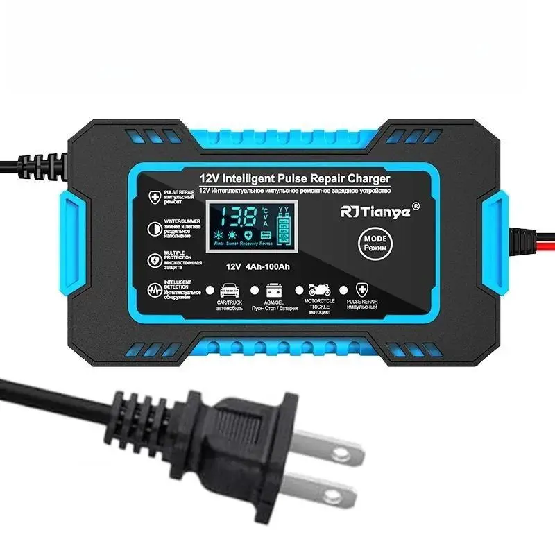 EAFC 12V Smart Fast Car Battery Charger 6A Battery Charger LCD Pulse Repair Automatic Maintenance Charger Dry Wet Lead Acid