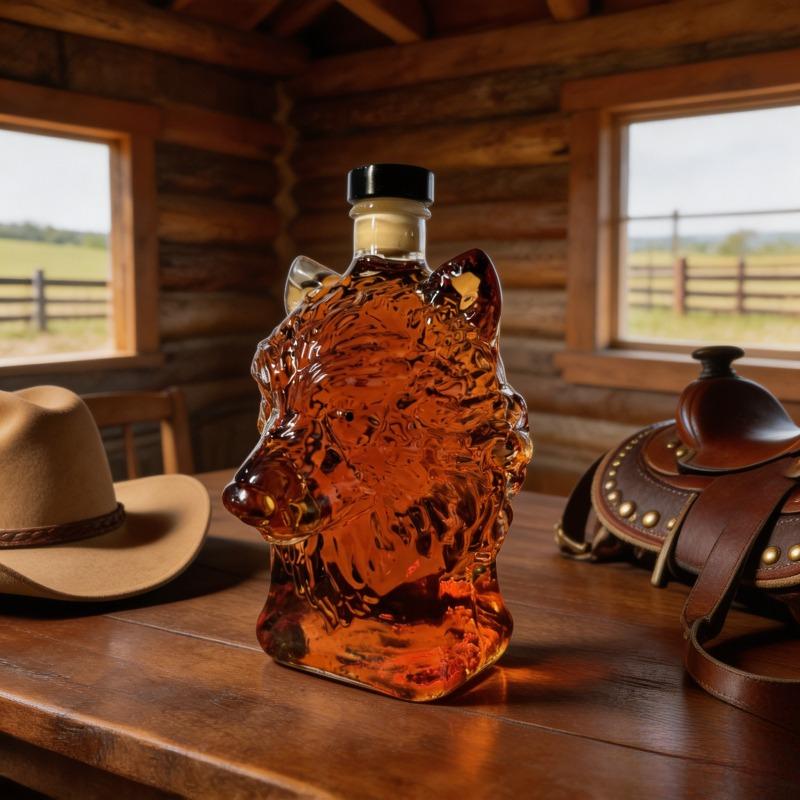 A wolf-shaped whisky bottle decoration, an empty whisky bottle, bar decoration, whisky lover, gift for father, tableware