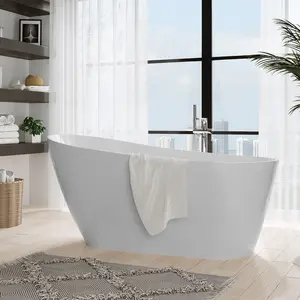 67 in Acrylic Freestanding Bathtub, Soaking Bathtub with Matte Drain and Overflow, Modern Square Tub with Deep Ergonomic Design and Double-Walled Insulation, Double-Walled Insulation