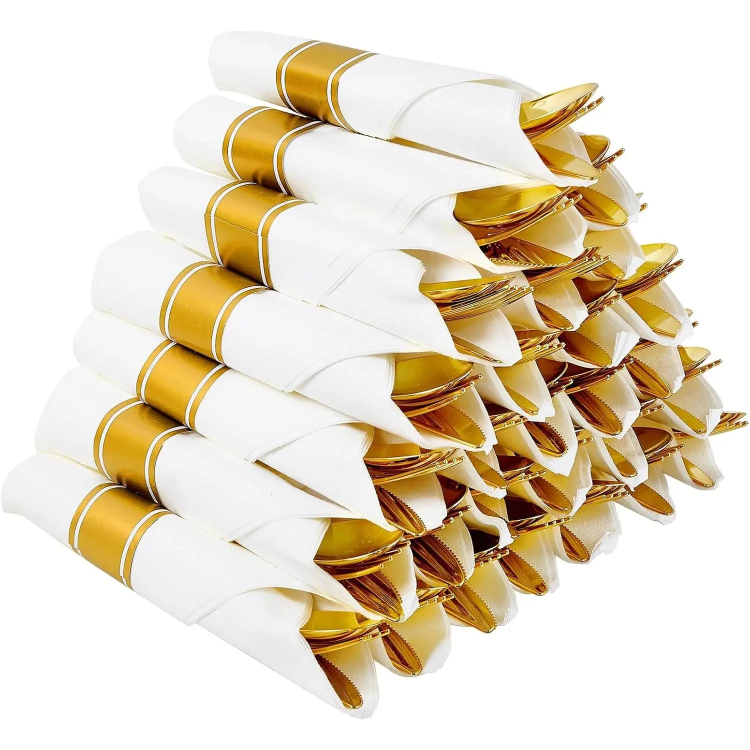 30 Pack Pre Rolled  Plastic Silverware Set, Disposable Plastic Cutlery | Heavy-Duty Plastic, Elegant  Finish, Pre Rolled Design, 30 Forks, 30 , 30 Spoons,  for Weddings, Catering