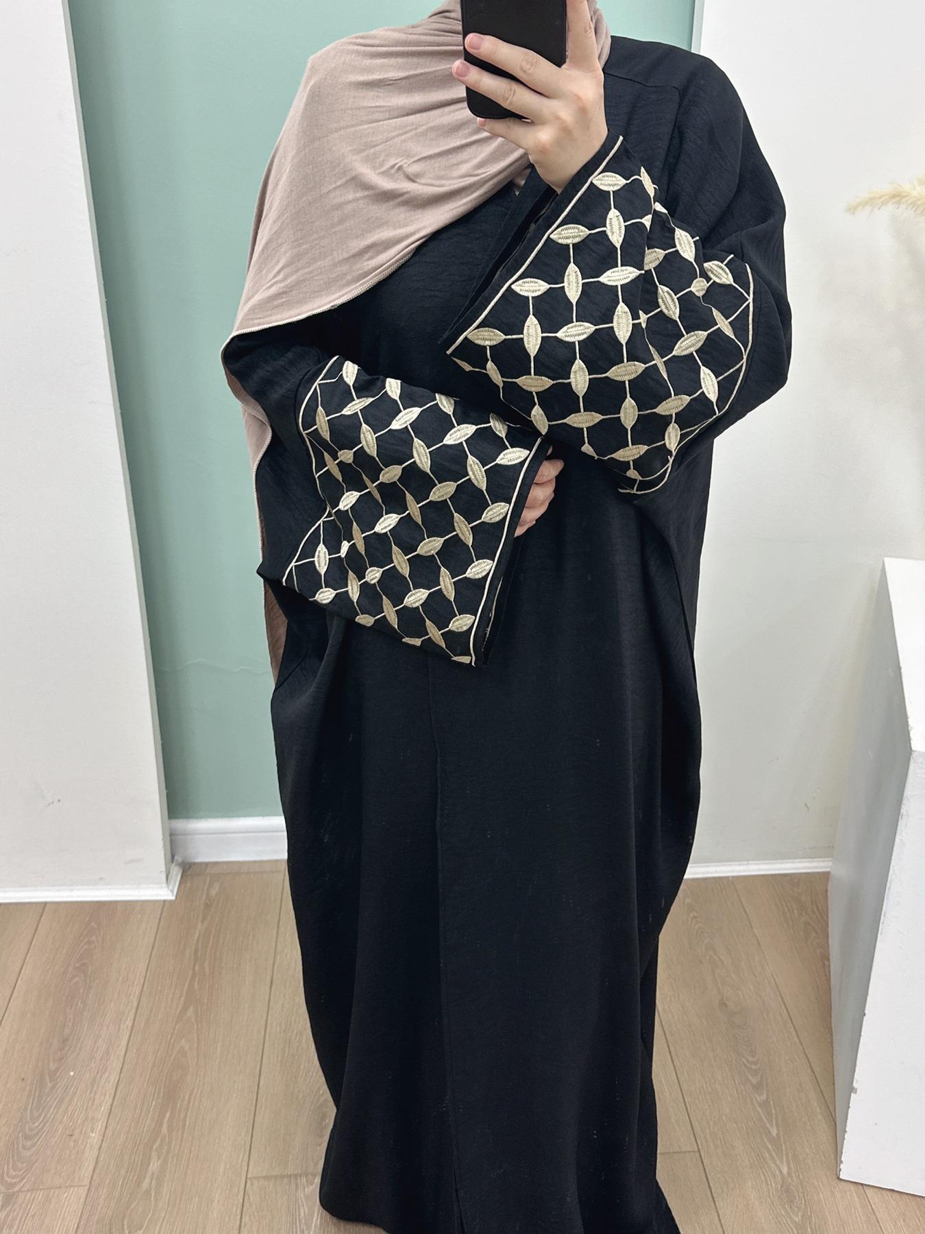 Women's Embroidery Modesty Abaya, Modest Casual Long Sleeve Abaya for Daily Wear, Ladies Islamic Clothing for All Seasons