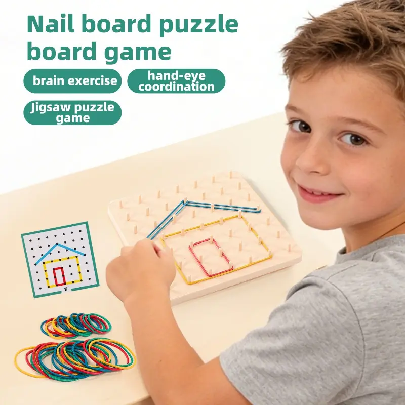 Educational Geometric Board, Montessori Fine Motor Skills Toy, 26 Cards + 40 Bands, Age 3+, Home/school Learning, Battery-Free, Perfect Gift!