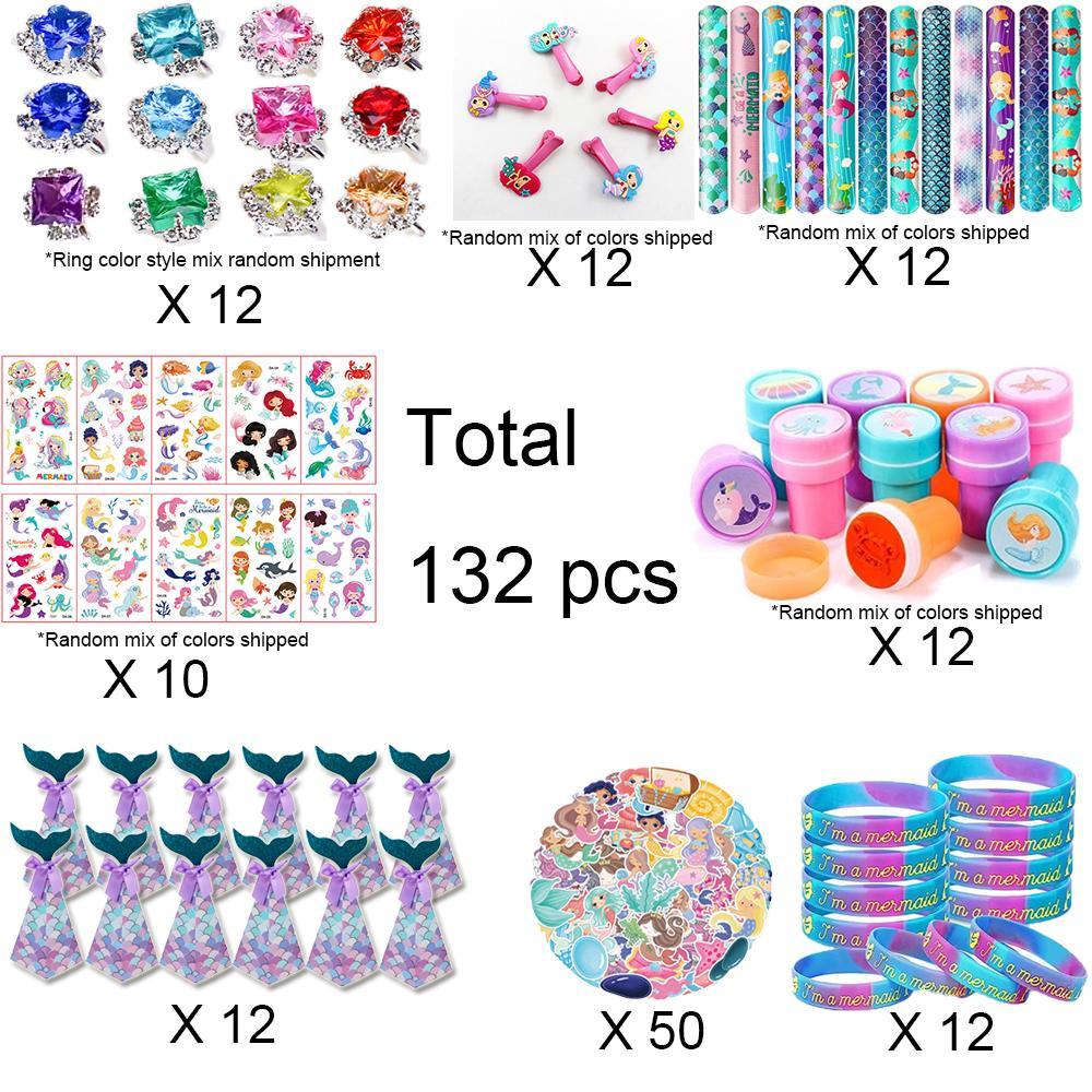 Mermaid Party Favors Gifts for Girls, 132pcs/set Mermaid Birthday Party Decorations, Mermaid Supplies Toys, Treasure Box Pinata Goodie Bag Stuffers, Goodie Bag Filler, Party Favors Assortment