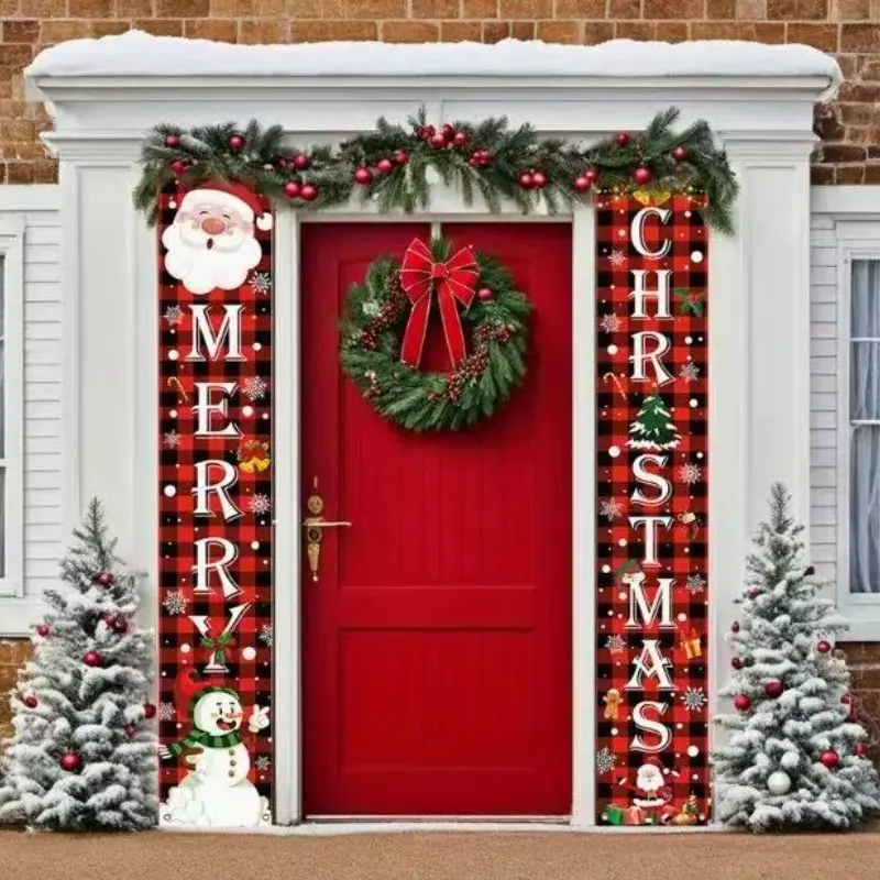 Christmas Porch Decorations, 1 Pair, 180cm X 30cm, Festive Holiday Theme, Polyester Hanging Ornament, Merry Christmas and New Year
