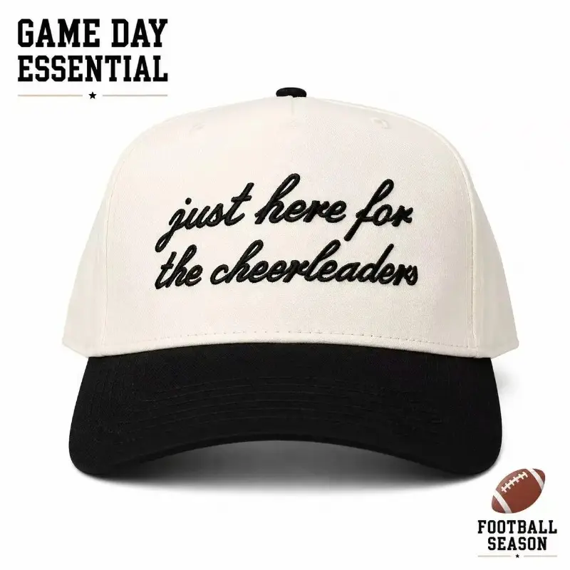 Just Here For The Cheerleaders Trucker Hat | Funny Game Day Baseball Cap | Vintage Snapback Hat for Football Fans | Adjustable Unisex Gift