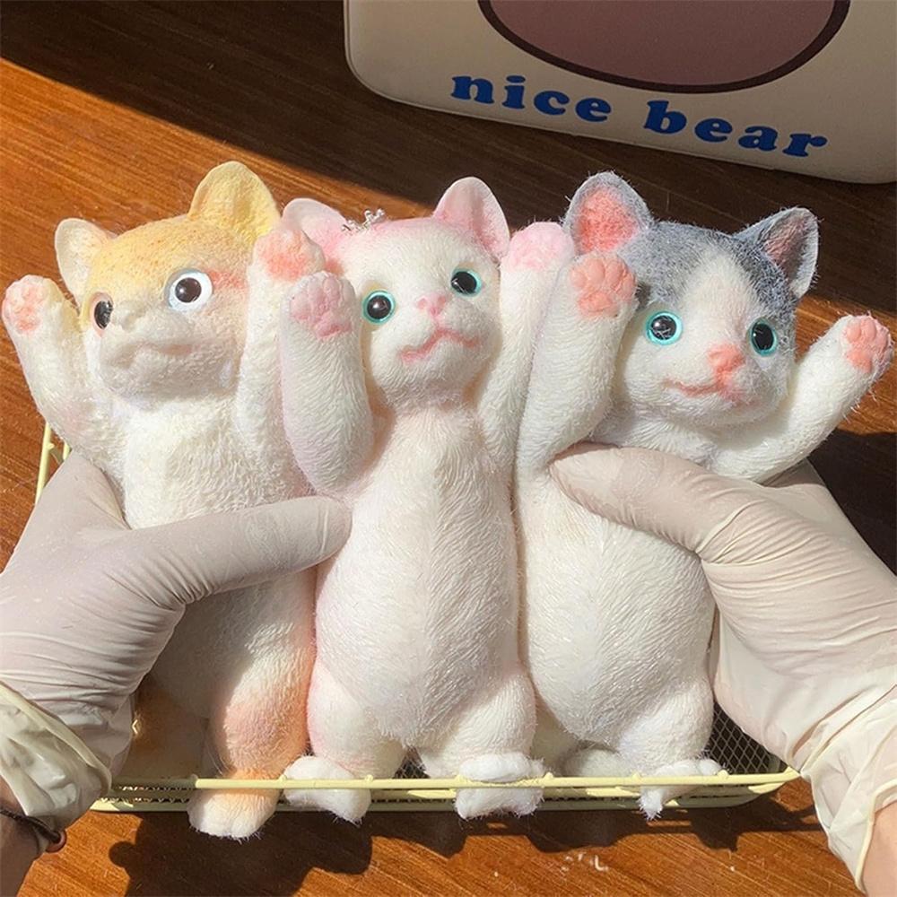 13CM Cute Taba Squishy Cat Fluffy Sticky Realistic Cat Stress Relieving Toy Simulation Cats Doll Squeeze Gift for Kids Adults