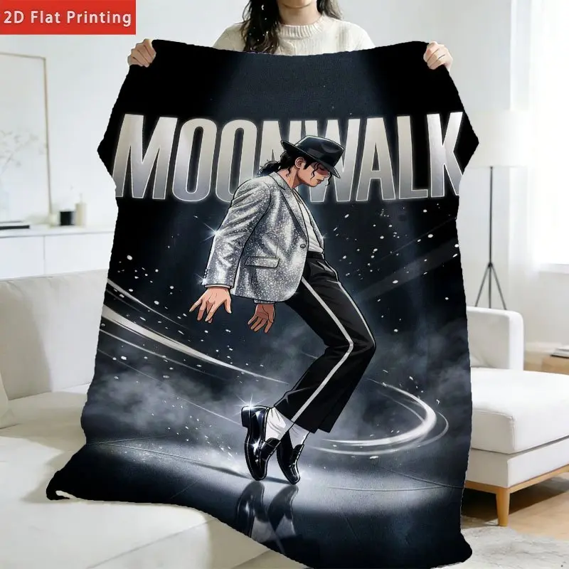 Michael Jackson Moonwalk Scene Silver Sequin Lightweight Fleece Throw Blanket - King of Pop Black Smoke Sparkle Print Flannel, Classic Glam Living Room Decor, Camping Travel All-Season Sofa Bed Gift for Pop Music Fans