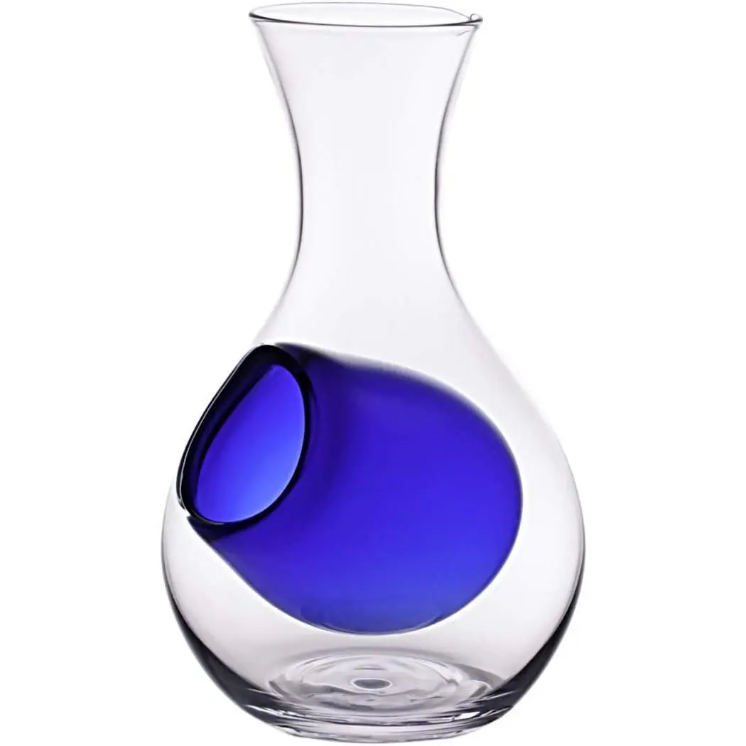 Japanese Cold Sake Glass Decanter Bottle with Ice Pocket Chilled Server for Home or Restaurant Use 12 oz Blue Bottle