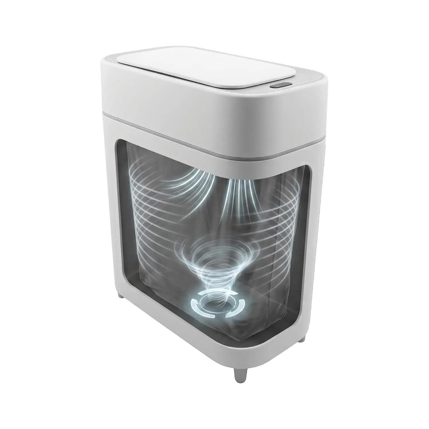 2.1 Gallon Automatic Trash Can with Bag Expansion Fan, Touchless Bathroom Trash Can with Lid, Rechargeable 8 Liter  Trash Can, Slim Plastic Garbage Bin for Bathroom, Office, White