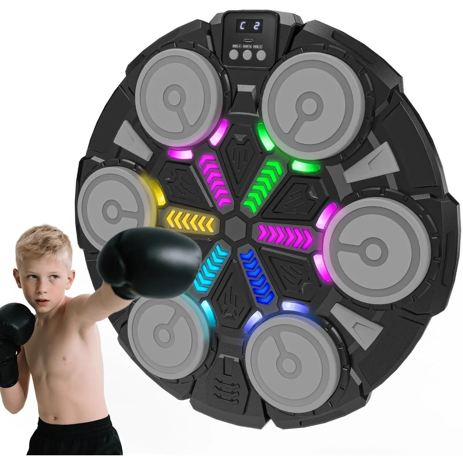 Wall Mounted Music Boxing Machine with Bluetooth, LED Rhythm Lights & Gloves, 2 Player Boxing Trainer for Reaction Training, Home Workout & Family Fitness